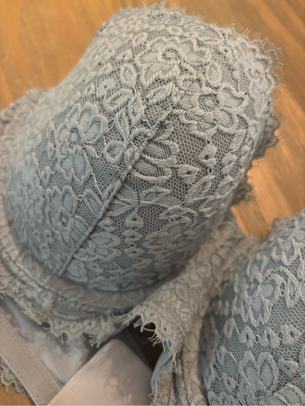 Aerie 38D Real Power Dusty Blue Eyelash Lace Balconette Longline Bra